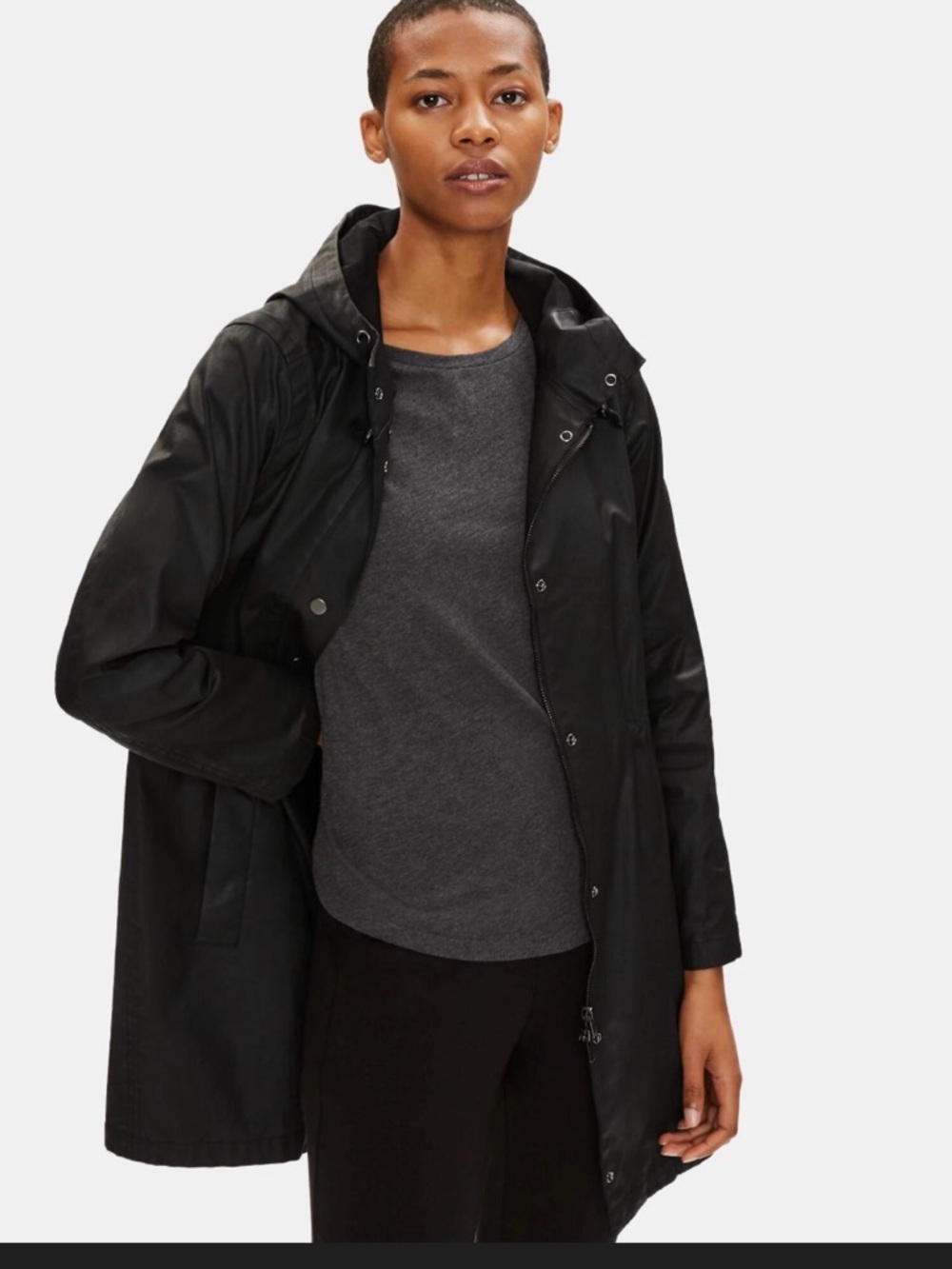 EILEEN FISHER Waxed-Organic-Cotton-Twill Hooded Coat Size pp